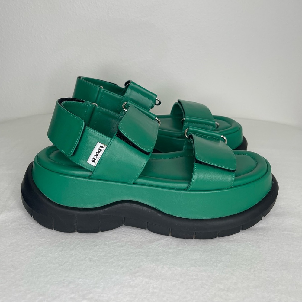 Green Platform Strap Sandals with Chunky Sole - Picture 5 of 11